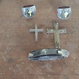 Men's Silver and Gold Cross Accessories Set